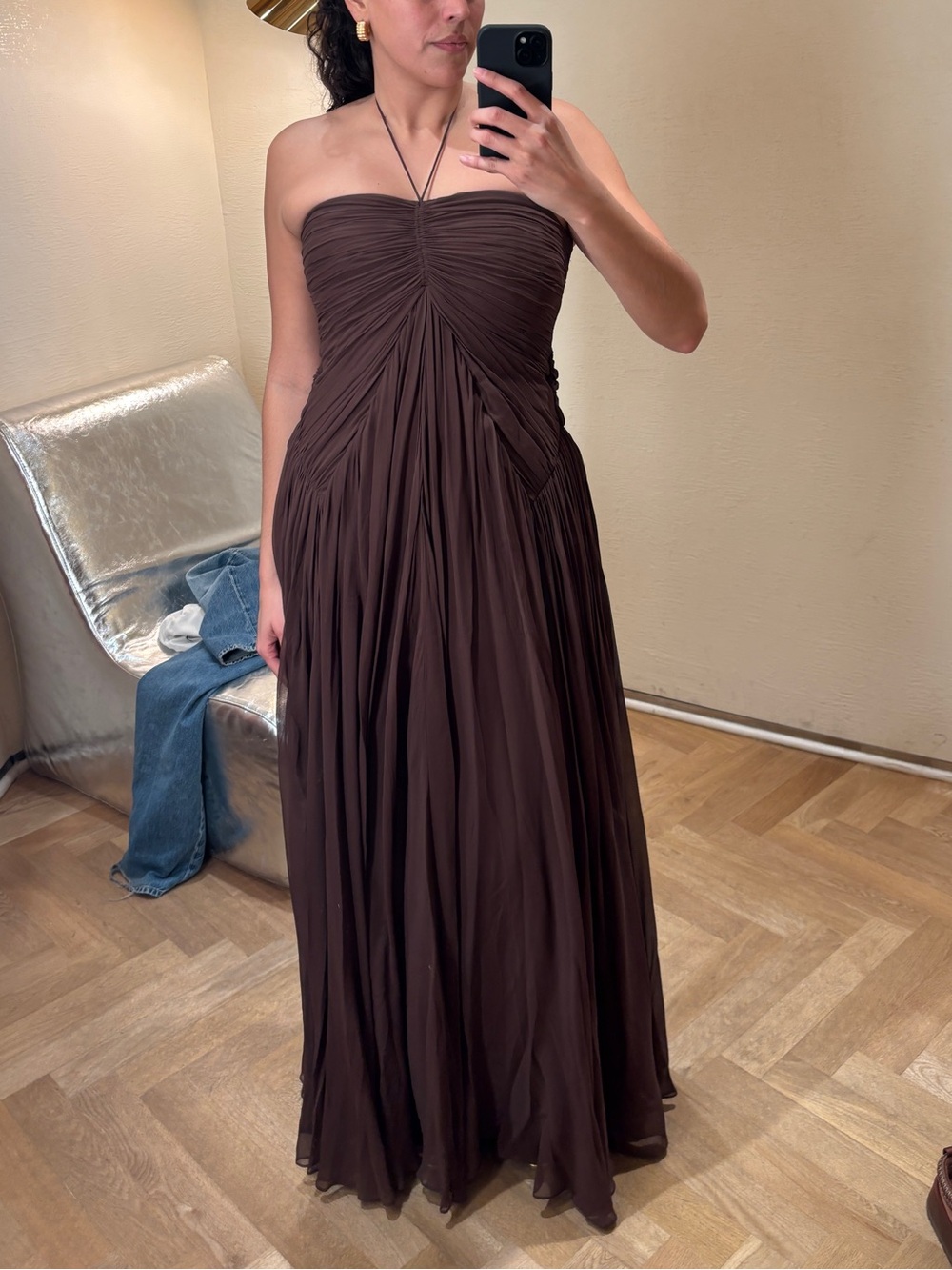 Cult Gaia - RITZ GOWN - Brown Ruched Chiffon Evening Dress - Women's Formal Gown - Picture 4 of 9